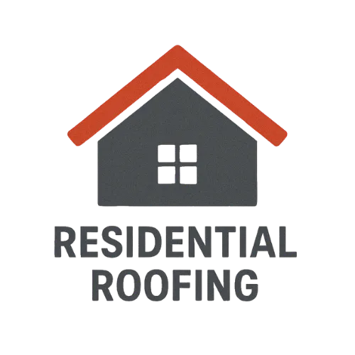 Residential roofing logo showing a dark gray house with a red roofline, representing expert home roof installation and repair services in Suwanee, GA.