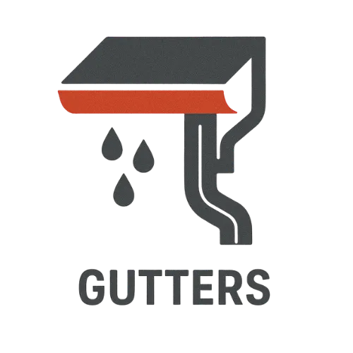 Minimalist icon showing a roof gutter with falling water, symbolizing gutter repair and installation in Duluth, GA